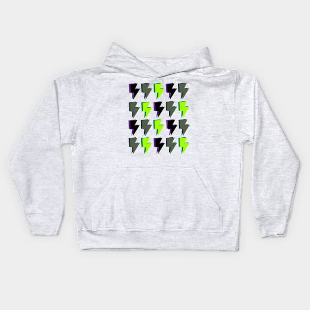 Lightning Bolts in Green, Purple and Black Kids Hoodie by OneThreeSix
